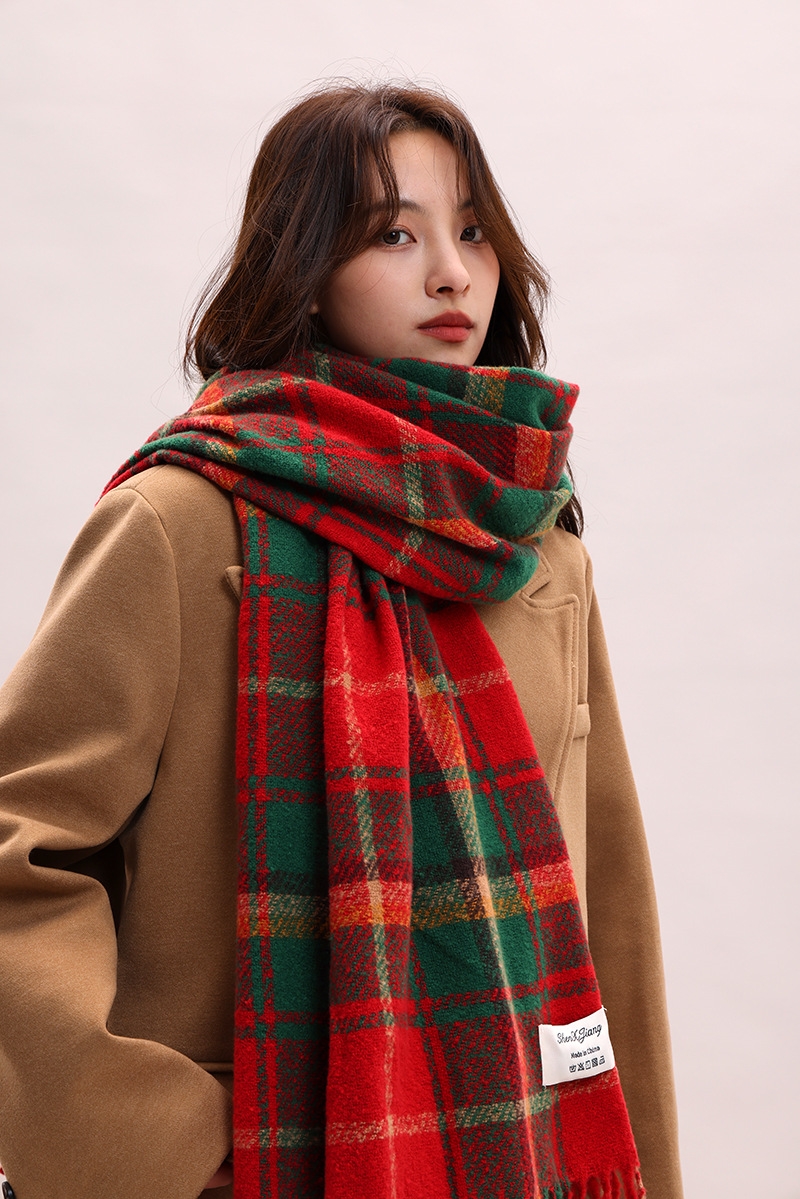 Châle à carreaux, polyvalent automne hiver, classique de Noël version coréenne 2024, nouveau châle, écharpe haut de gamme et chaude pour_voghion.com