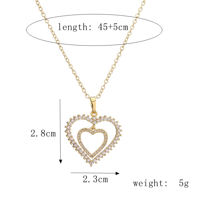Lady Heart Shape Copper Gold Plated Zircon Pendant Necklace 1 Piece