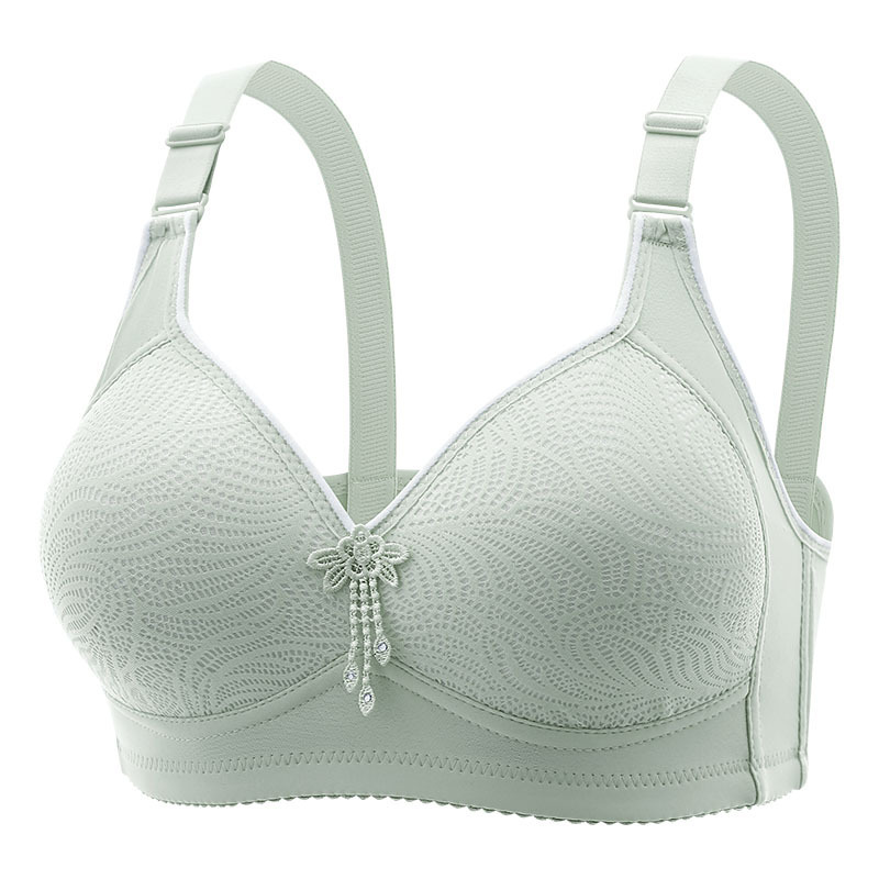 European and American Large Size Cross-Border Fresh Lace No Rims Push-Up Breast-Retracting Large Size Intimates Middle-Aged Breathable and Comfortable Bra