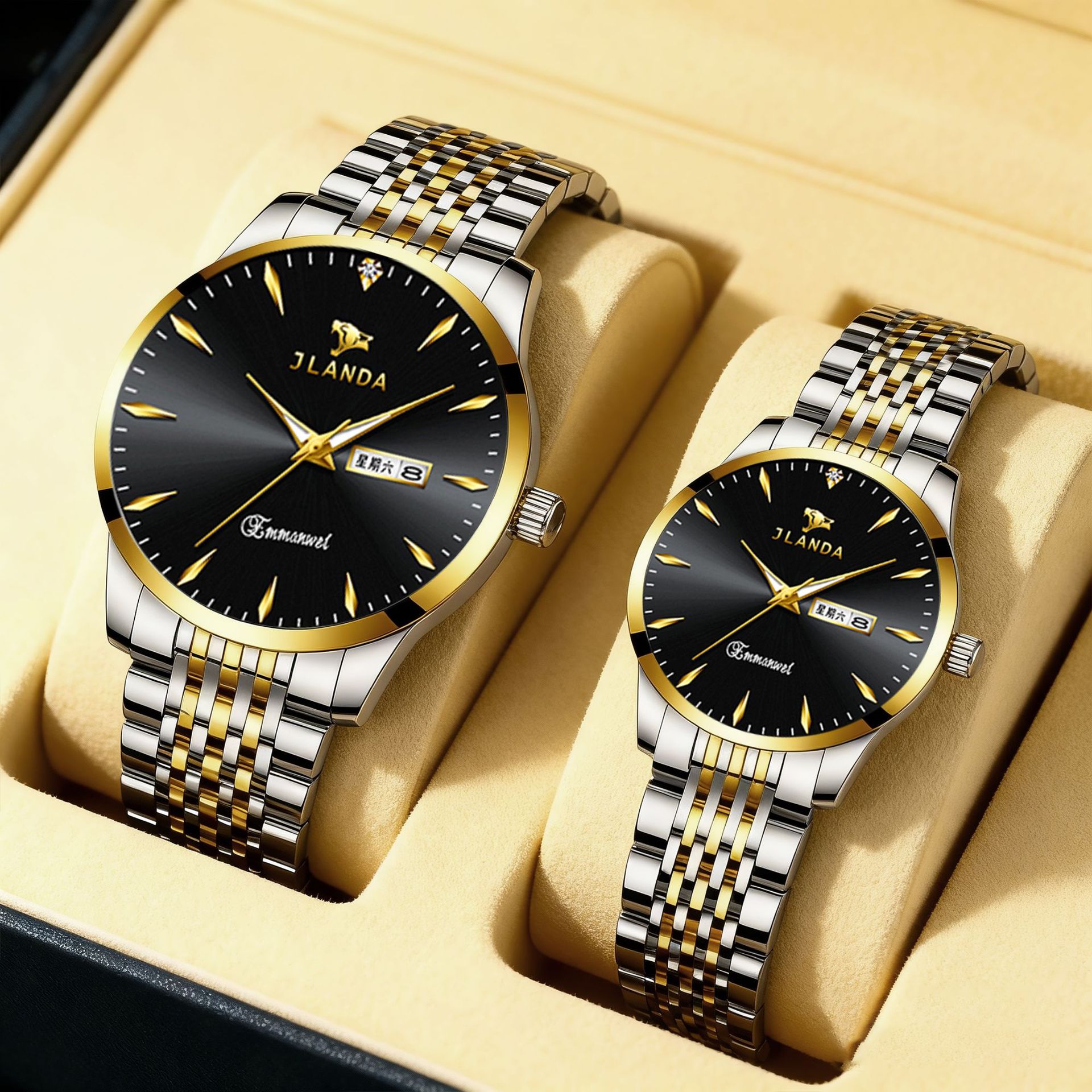 Cross-Border Wholesale Jlanda Men's and Women's Watches Luminous Calendar Stainless Steel Fashion Men's and Women's Couple's Watches