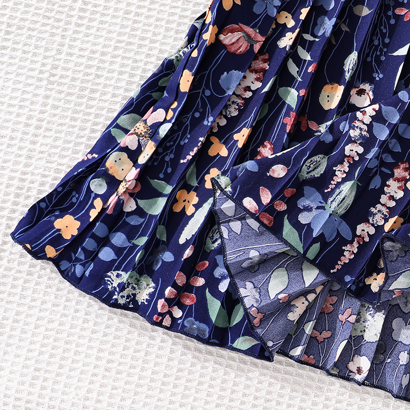 Robe d'été pour fille à fleurs françaises, manches courtes, style princesse, coupe ajustée, plissée, motif végétal_voghion.com