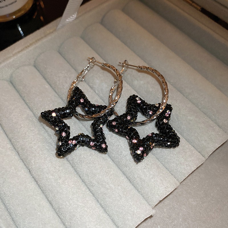 銀の針の黒色の水晶の項の幾何学のピアスの小さい大衆の百合のイヤリングのファッションの気質の軽くて豪華な高級感の耳飾りの卸売り