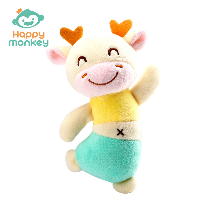 Muñeco de peluche Happymonkey con sonajero para bebés de 0 a 1 año, juguete relajante con palo BB