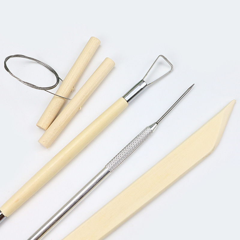 木質泥塑陶藝陶泥雕刻工具套裝8件套 跨境初學者diy陶泥製作工具