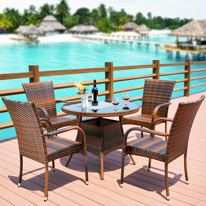 Outdoor Furniture Rattan Chair Leisure Small Coffee Table Set Small Rattan Chair Three-piece Balcony Chair Table and Chair Garden Woven Chair