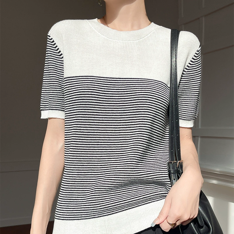 Summer retro knitted sweater, thin base T-shirt, oversize