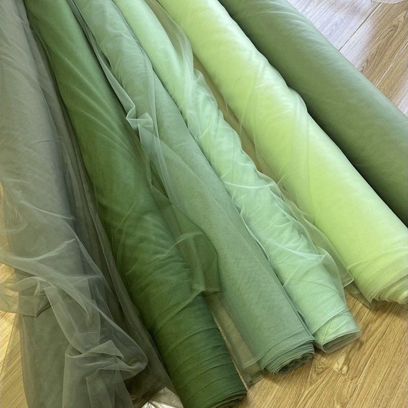 Encrypted Grass Green Avocado Green Gauze Fabric Mesh Wedding Decoration Scene Gauze Curtain Clothing Design Fabric