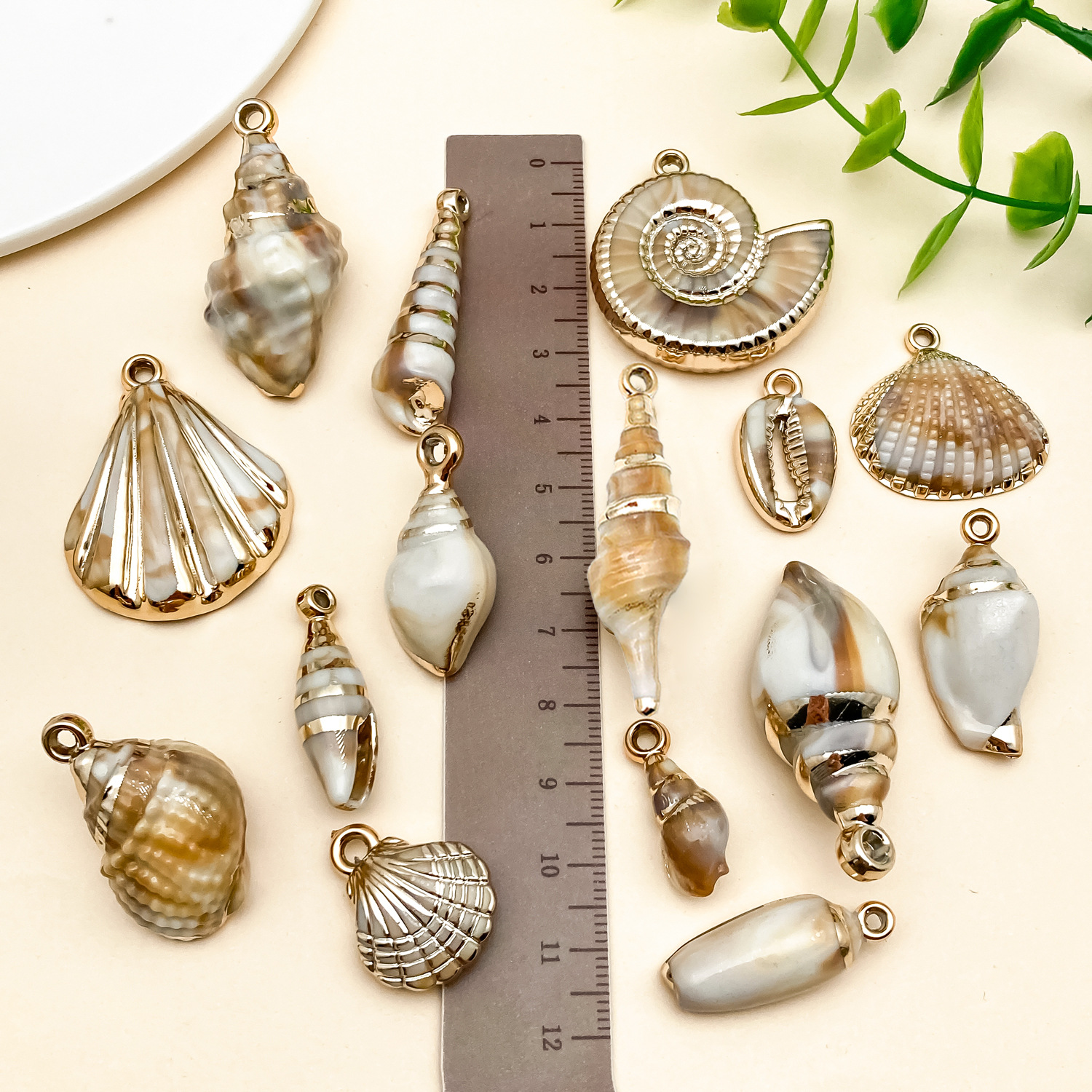 15 galvanizado láser marino oro acrílico imita concha colgante diy hecha a mano collar joyas accesorios image 3