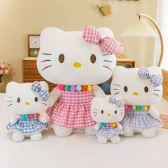 hellokitty公仔凯蒂哈喽KT彩色格猫咪玩偶抱枕女学生睡觉毛绒玩具