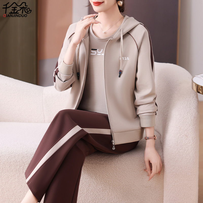 Mother's Spring Coat 2025 New Middle-aged and Elderly Sportswear suit Women's Spring and Autumn Fashion Hooded Casual Sweatshirt