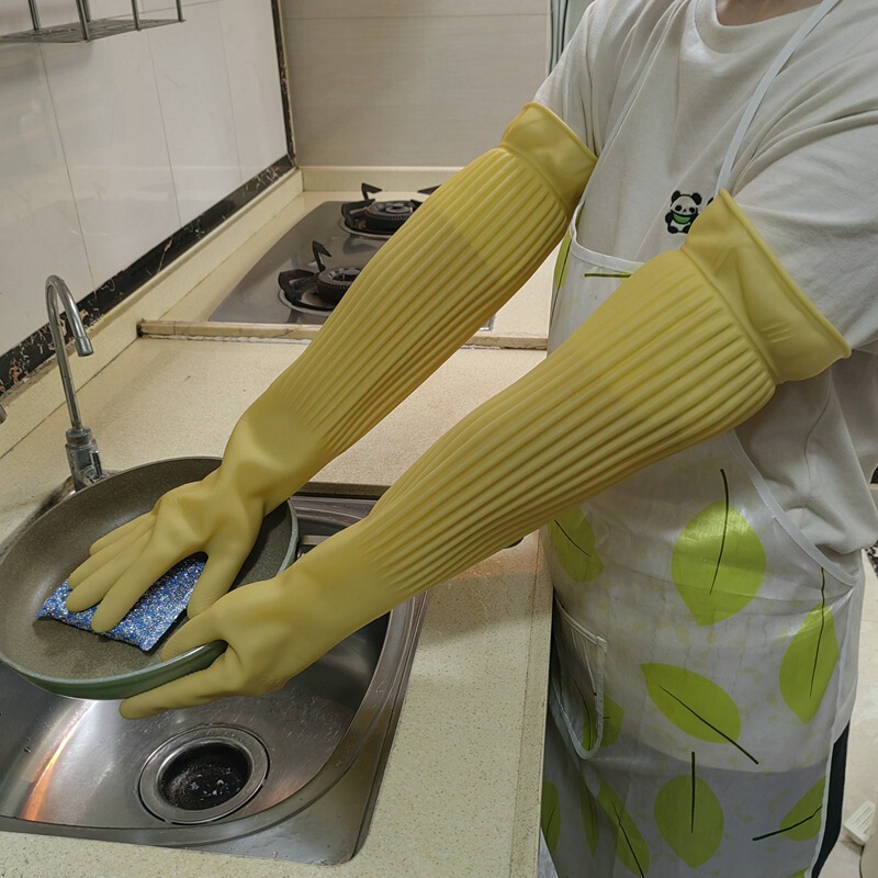家庭用キッチン食器洗い用の非常に長いラテックス手袋、ゴム製、耐久性のある、ベルベット、厚みのある、クリーニング、洗濯、腱ゴム卸売|undefined
