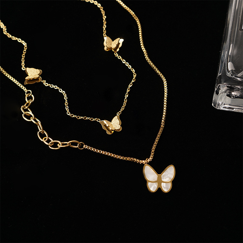 New Style Titanium Steel Butterfly Stitching Chain Double-layer Frosted Necklace display picture 1