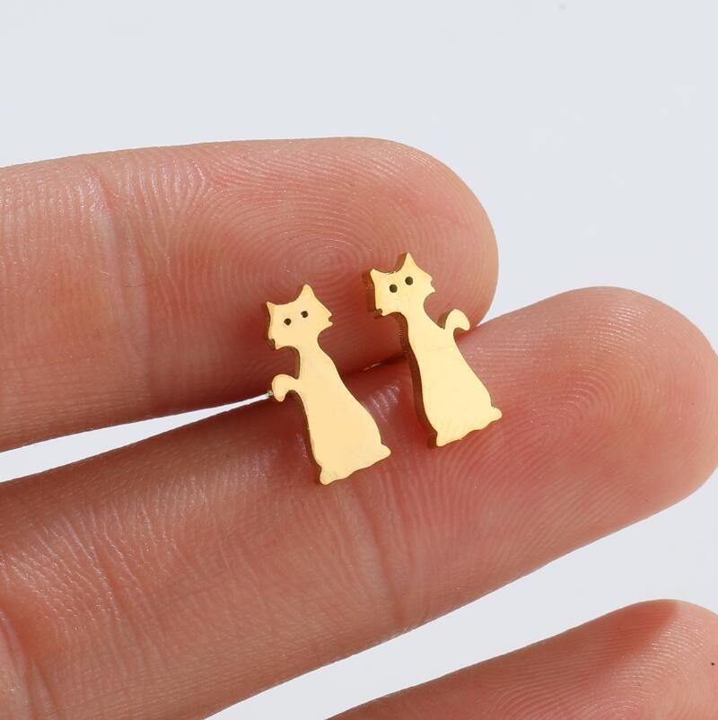 1 Pair Fashion Rabbit Turkey Cat Titanium Steel Plating Hollow Out Ear Studs display picture 4