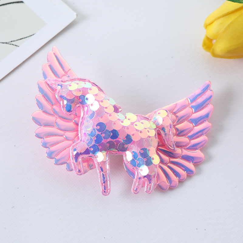 20g Weight Hair Clip Hair Accessories Type 1 Piece Quantity Holiday, Daily Occasion Cartoon, Angel, Unicorn, Wings, Horse Pattern Women's Gender Sequins Design Cute Style Cute Women's Cartoon Angel Unicorn Sequins Hair Clip 5