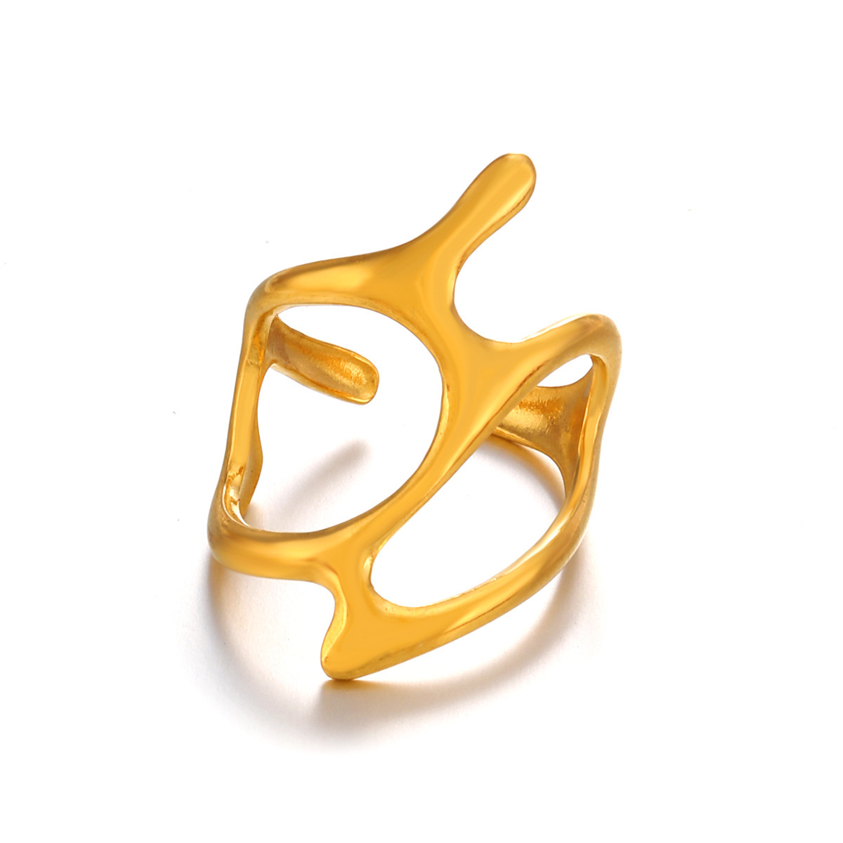 French Retro Geometric Gold Stainless Steel Open Ring For Women_voghion.com