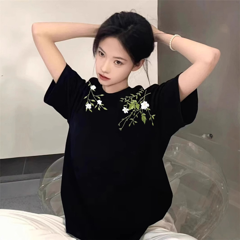 American-style Black Cotton Short-sleeved T-shirt Women's Summer 2025 Students Loose Lazy Style oversize Half-sleeved Top