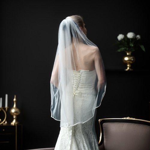 Youlapan European and American bridal floor-length wedding dress long veil overlock soft mesh wedding photo veil V21