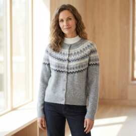 【批发】PL纯羊毛费尔岛毛衣开衫外套女秋冬宽松针织拉绒开细羊毛