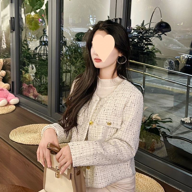 2025春秋人気の小香風ショートジャケット、ツイード素材、毛玉なし、色落ちなし、リッチガールスタイル|undefined