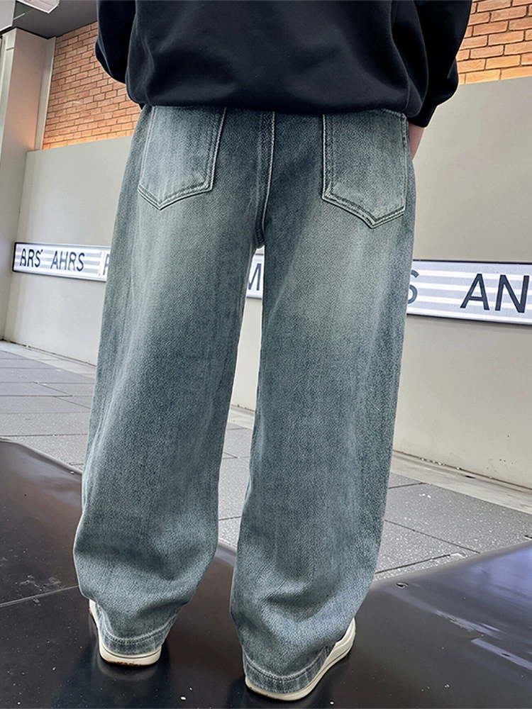 Boys autumn jeans — loose-fit fleece-lined winter trousers, multi-size 120–180 cm
