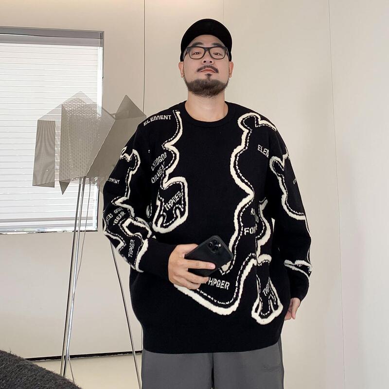 plus size Men's Cartoon Jacquard Sweater Autumn and Winter Fat Loose Casual Plus Fat Plus Size Long Sleeve Inner Knit Sweater