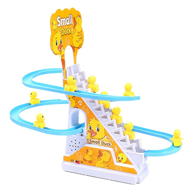 Tiktok mismo estilo pato subir escaleras carril eléctrico pista diapositiva de los niños educativos montado juguete neto rojo
