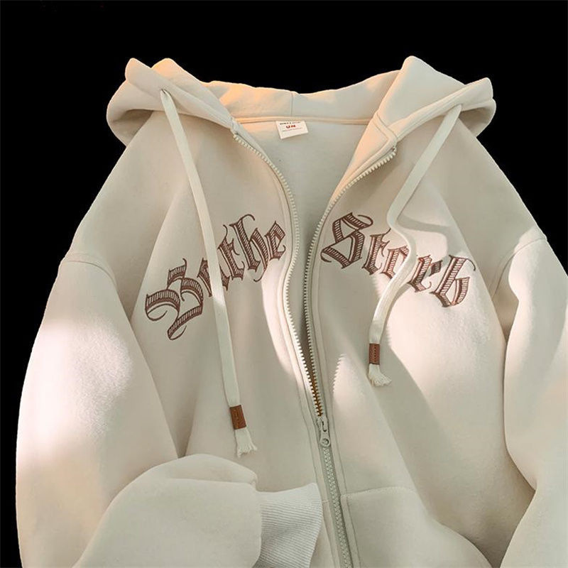 Hooded Cardigan Sweater Men's Autumn and Winter Letter Printed Jacket Fashionable Loose Couple Casual Student Zipper Jacket Hooded Cardigan Sweater Men's Autumn and Winter Letter Printed Jacket Fashionable Loose Couple Casual Student Zipper Jacket
