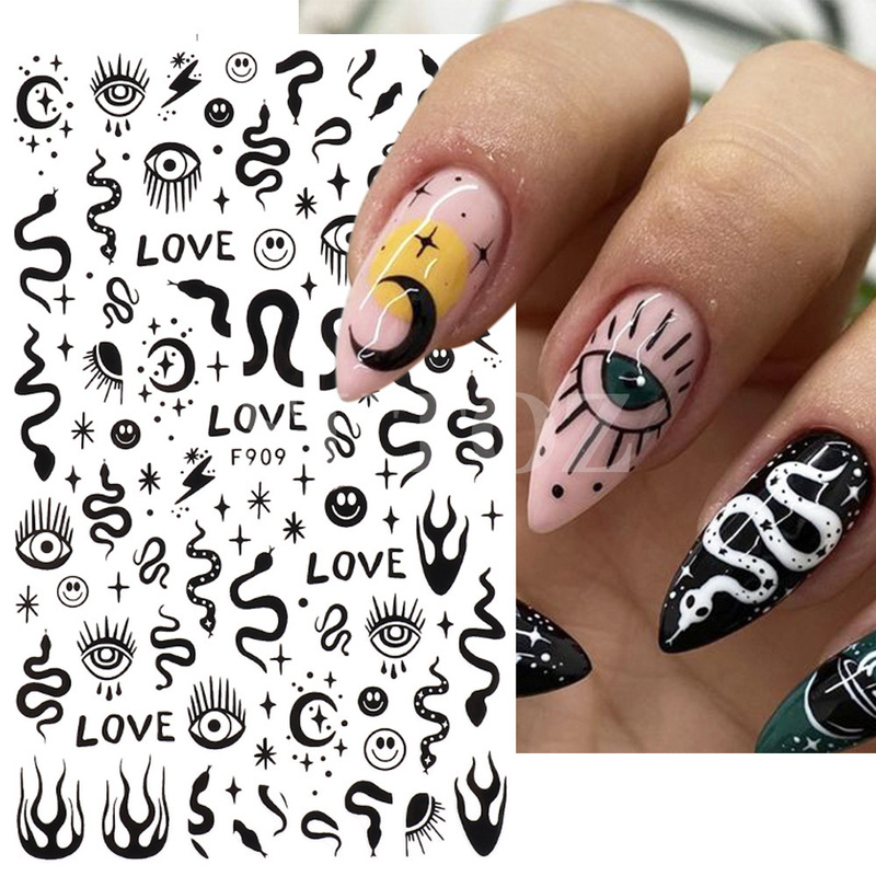 2022 cross-border supply of new nail stickers dark style personality cobra carved line adhesive nail stickers 2022 cross-border supply of new nail stickers dark style personality cobra carved line adhesive nail stickers