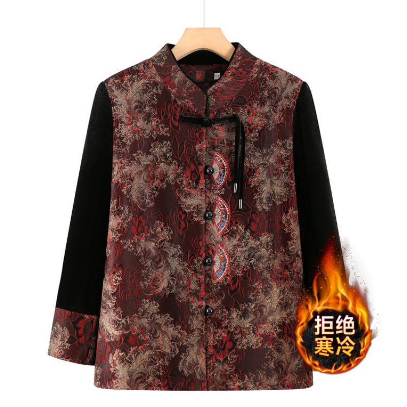 奶奶装秋冬新款妈妈装新中式唐装立领长袖开衫中老年人加绒厚外套|undefined