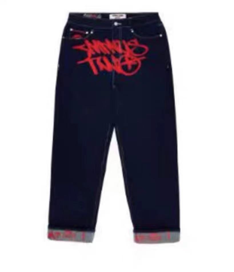 2023 transfronteriza American High Street hip hop marca de moda carta de impresión monos hombres y mujeres de los mismos pantalones casuales rectos sueltos