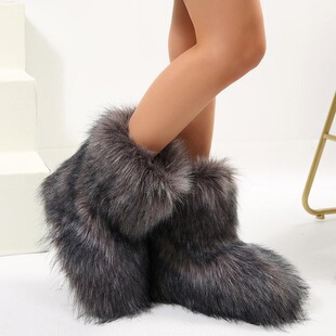 K 76886 Flat Heel High Boots Fox Fur ����ëѩ��ѥ
