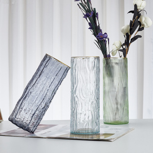 Wholesale supply tree grain glass vase European straight tube cut colored glass vase decorative ornaments hydroponic vase