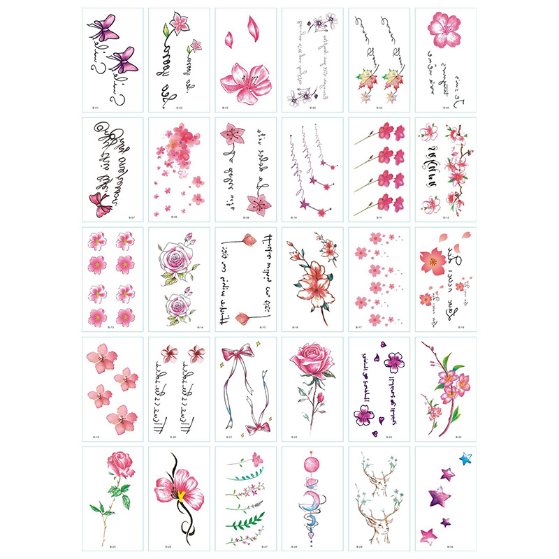 Pequeñas pegatinas de tatuajes de flores impermeables frescas, tatuajes de hombres y mujeres sexy, cicatrices desechables, pegatinas de tatuajes de rosas personalizadas