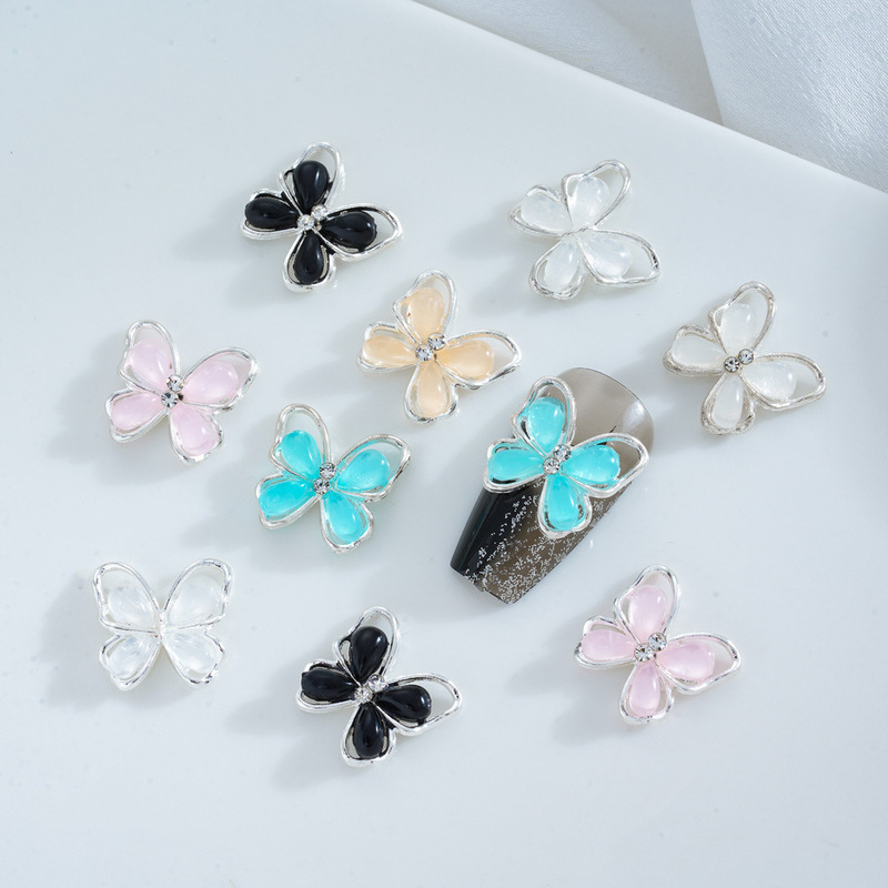 Cat's Eye Three-Dimensional Butterfly Nail Art Jewelry Alloy Diamond Hollow Color Nail Accessories Wholesale Crystal