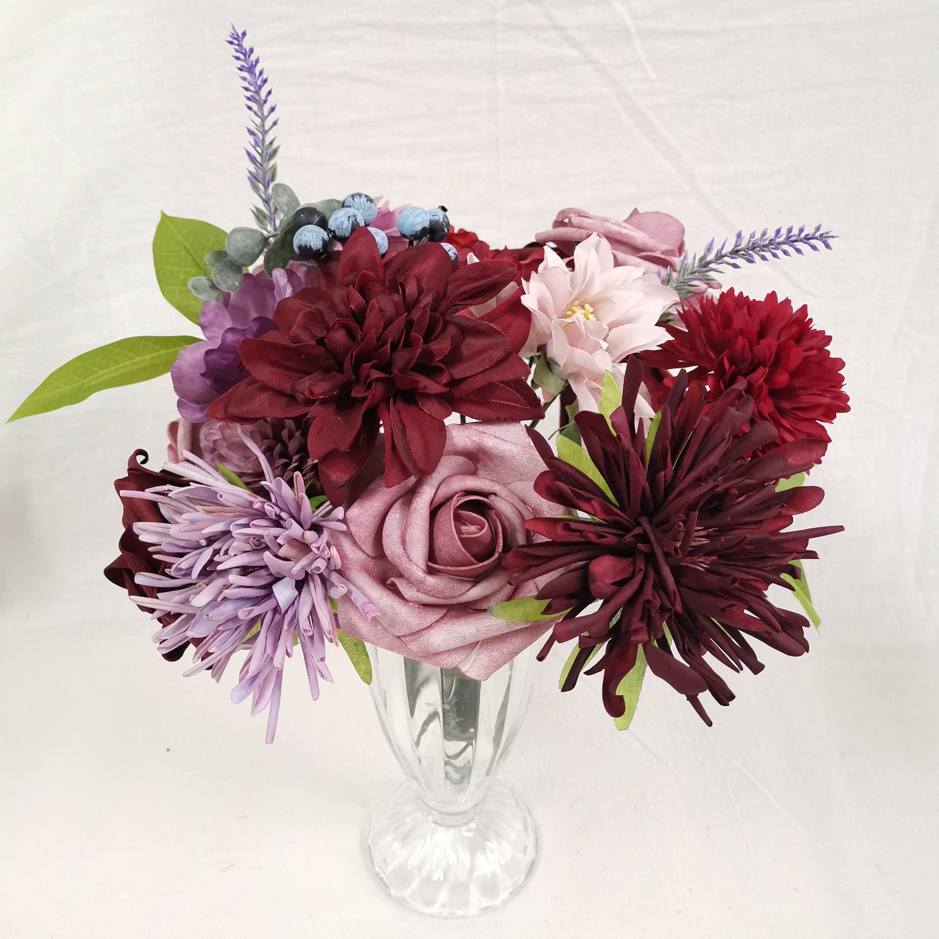 亚马逊热销仿真花盒花求婚花盒仿真玫瑰花头带杆DIY家居花艺