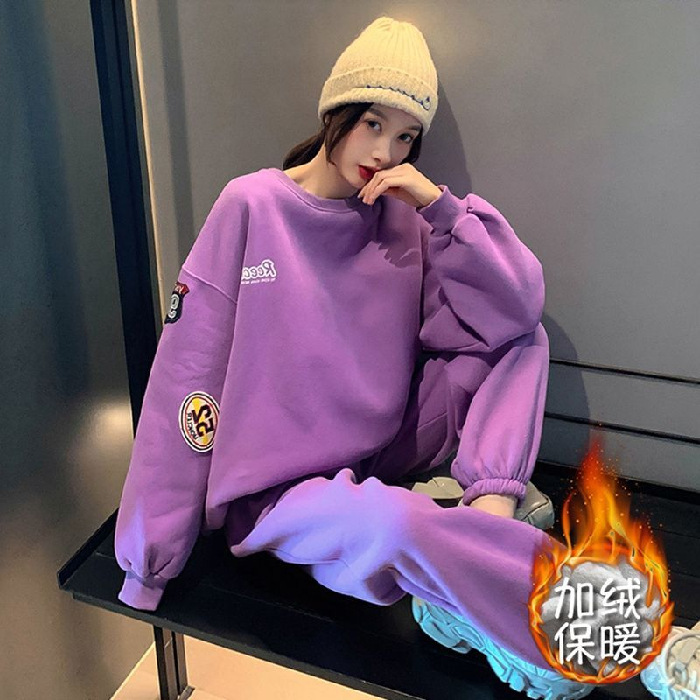 早秋休闲运动套装女2025新款韩版甜酷休闲时尚百搭圆领卫衣套装女|undefined