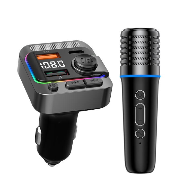 Chezai Car Bluetooth MP3 Player Wireless Microphone Karaoke (Car mp3) - noble-black