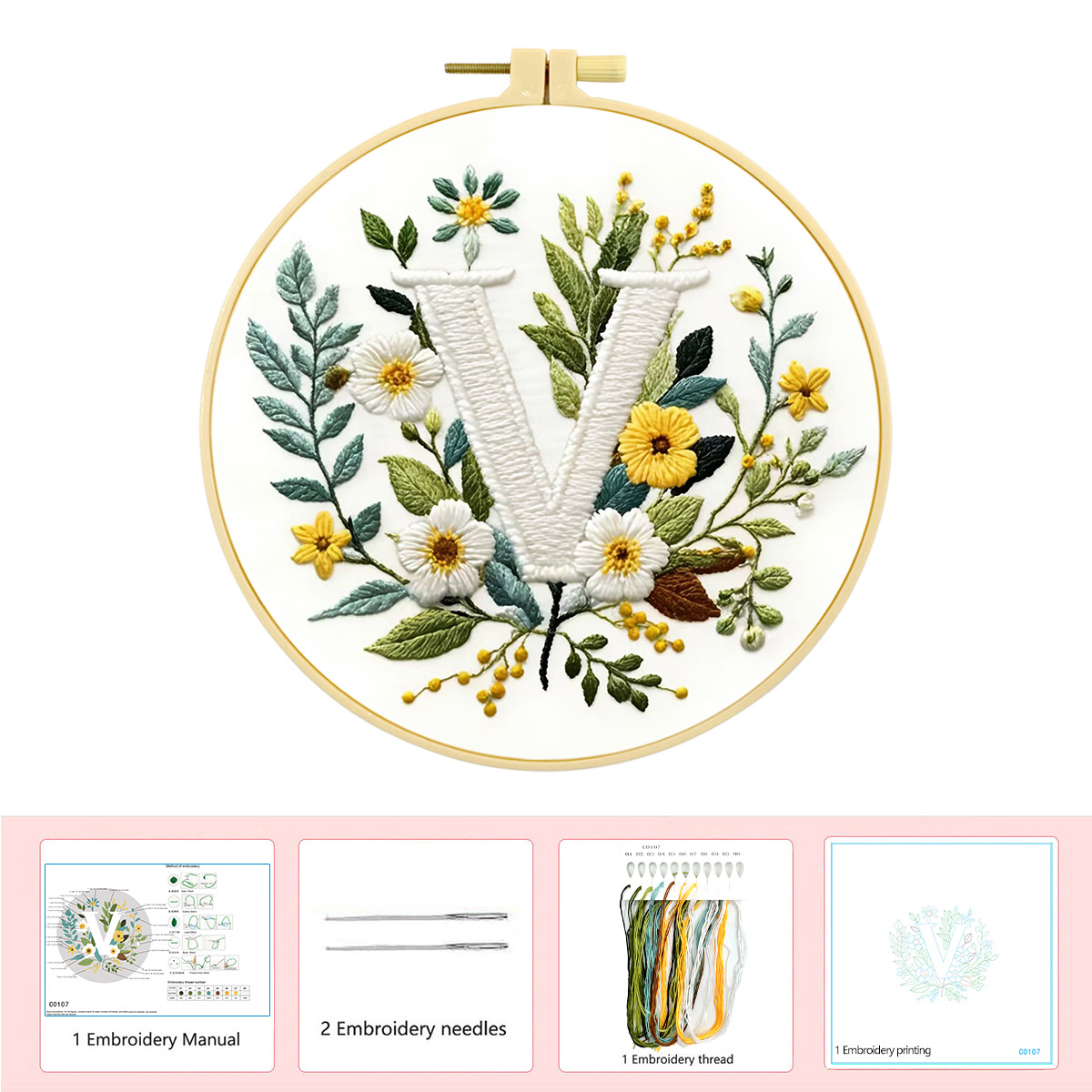 Hecho a mano flores y plantas europeas bordadas paquetes de materialdiy inglés 26 letras simple principiante nivel de bordado al por mayor