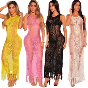 Crochet Sweater Dress Fringed Hollow Bikini Blouse Swimsuit Cover-Up