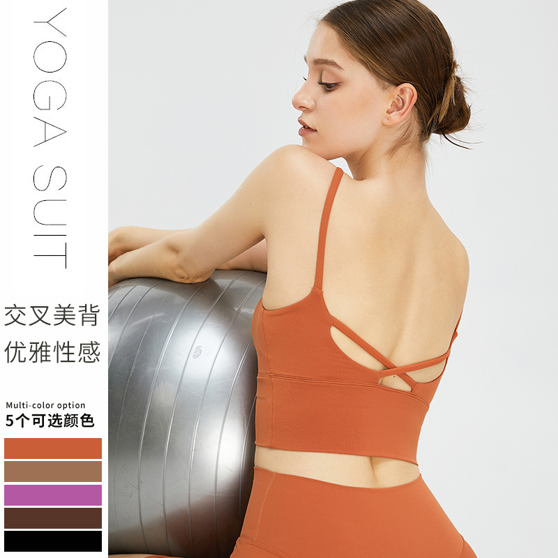 2023 europeo y americano desnudo deportes fitness chaleco Delgado push up yoga sujetador Cruz belleza espalda Correa ropa interior deportiva