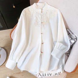 现货秋季新款国风新中式日常通勤百搭长袖立领衬衫禅意茶服上衣女