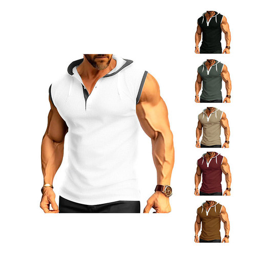European and American 2025 Summer Men's Heavyweight Hooded Sweatshirts Trend Brand Casual Sleeveless T-shirts
