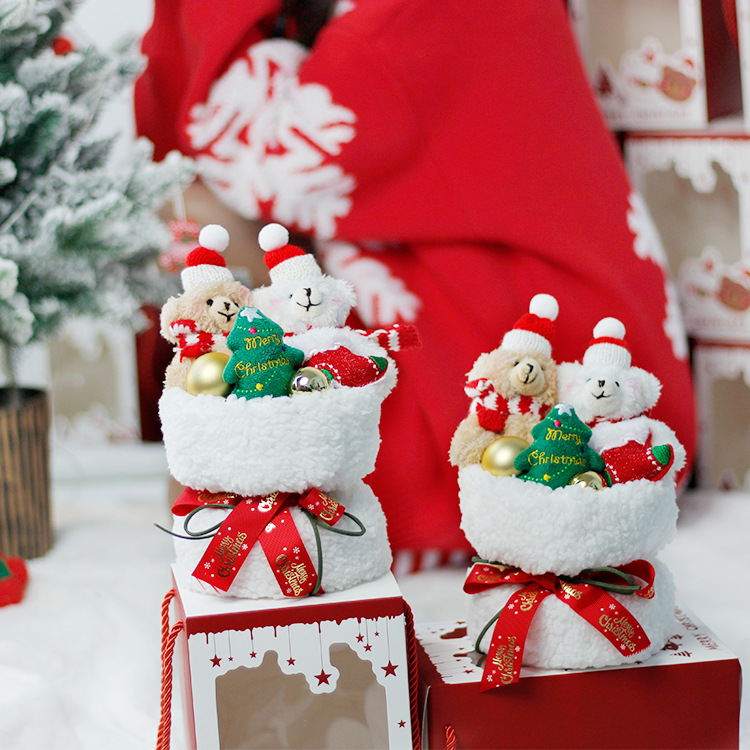 Navidad oso pequeño ramo de flores muñeca mano flores regalo de cumpleaños creativo para la novia flores de Navidad flores de inmortalidad