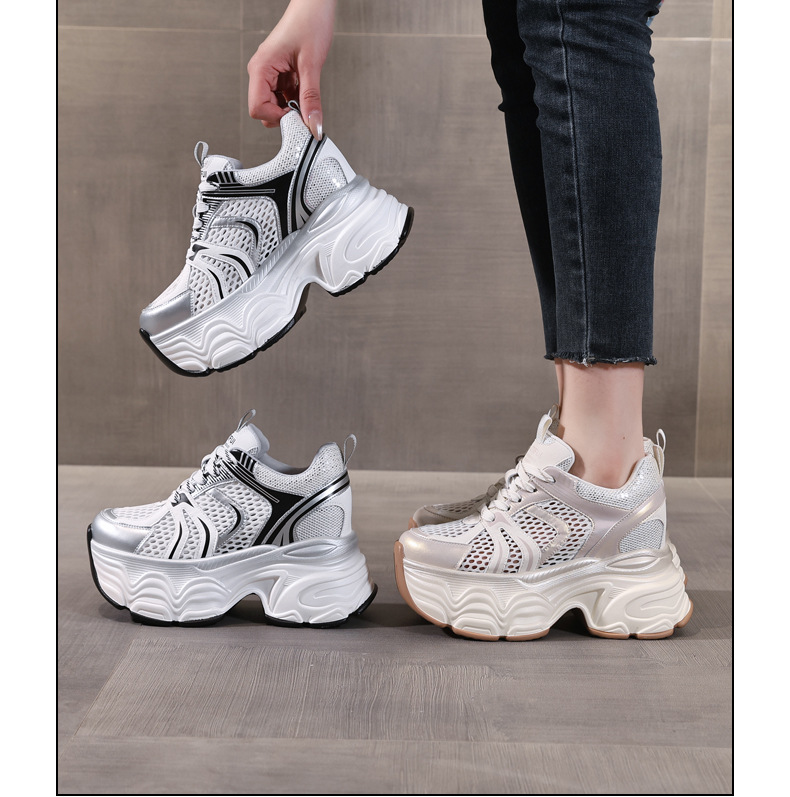 Giày sneaker chunky nữ đế dày tăng chiều cao lưới thoáng khí — Màu mơ chi tiết 17