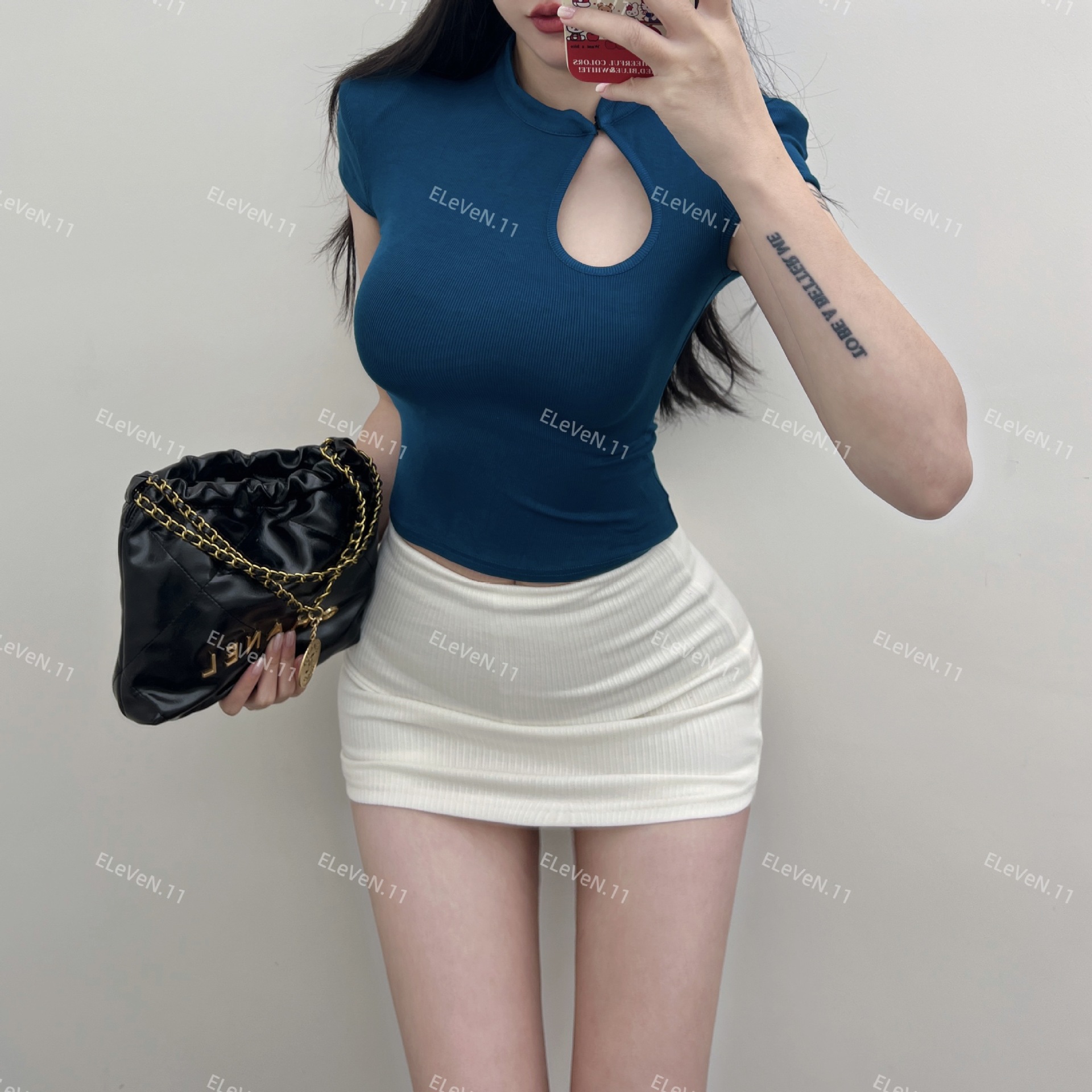 Retro Improved Version/New Chinoiserie Stand-Up Collar Short Cheongsam Top for Women Slimming Look Cut Out Threaded Short-Sleeved T-Shirt