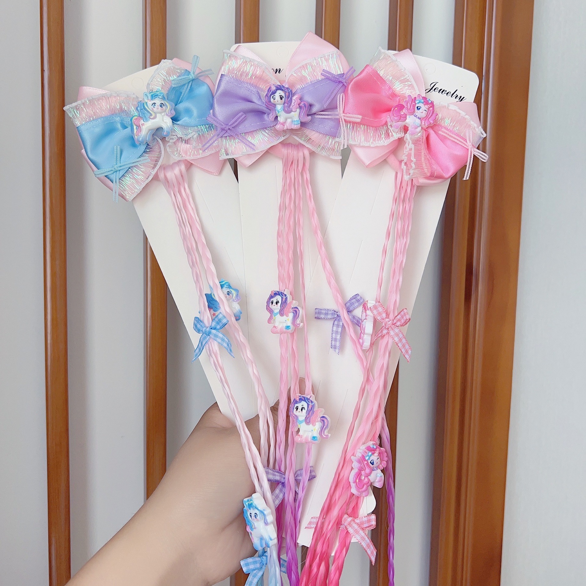 Niños pinas de cabello cola de caballo lengüeta bordilla unicornio adorable pinas de cabello niñas princesa arco toque de cabeza bebé