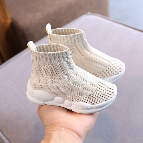  Spring New Boys Socks High-top Sports Shoes Breathable Girls Fly Knit Shoes Korean Style Kids Casual Net Shoes
