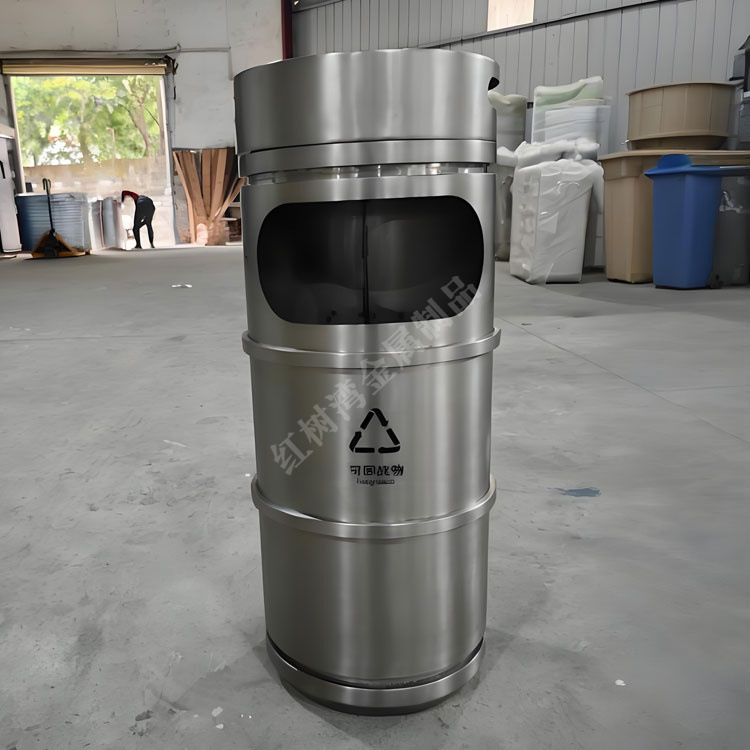 商用酒店商场不锈钢圆柱形室内垃圾桶加厚大容量环保分类桶60L
