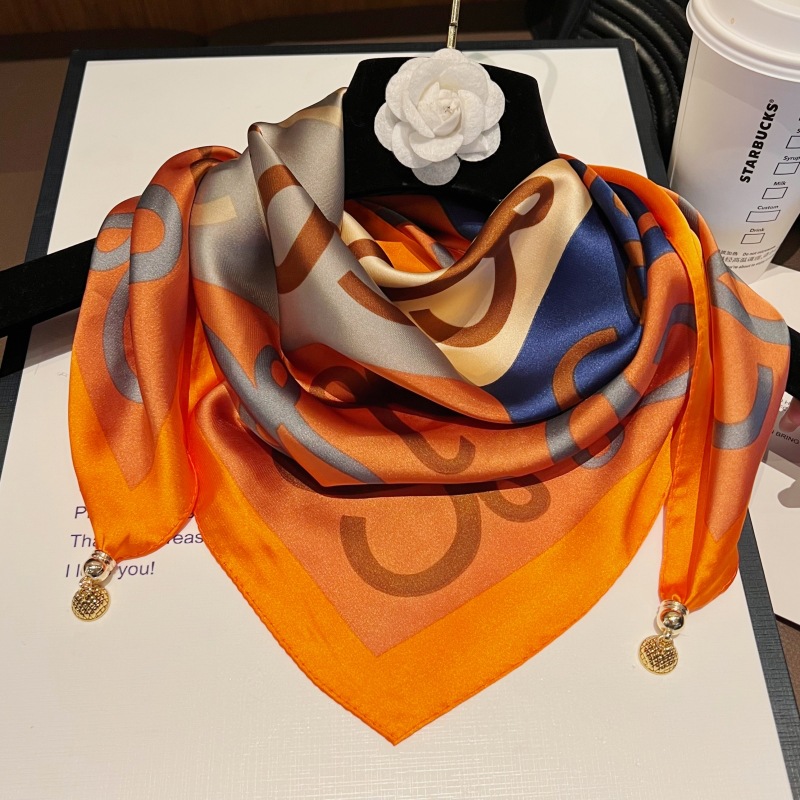 오렌지 라인 드로잉--[마그네틱 새틴 스퀘어 스카프]