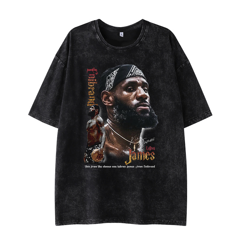 Paul George American Style Vintage Antique Washed Print Short-Sleeved Loose Casual Spring Summer Fashion Star Men's and Women's T-Shirt